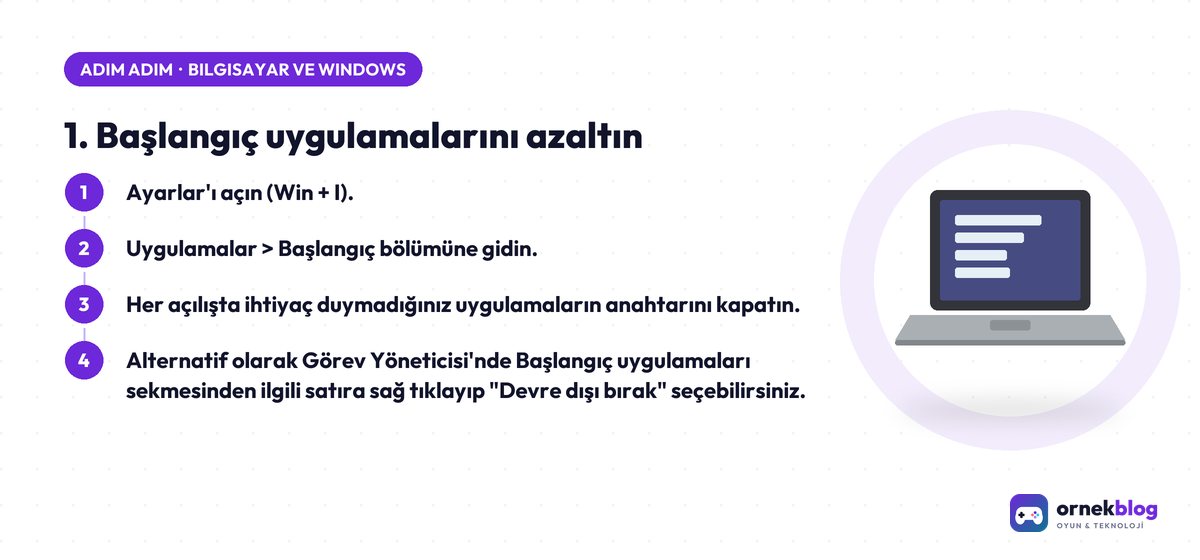 1. Başlangıç uygulamalarını azaltın – adım adım özet görseli
